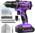 Purple Cordless Drill Set,20V Drill Driver with Battery and Charger,3/8-Inch Keyless Chuck, Variable Speed,with Drills Bits Set