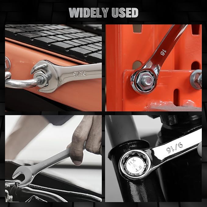 SWANLAKE 30-Piece Combination Wrench Set, Metric & SAE (8-22mm & 1/4” to 1-1/16”),12-Point Open End Standard Wrench Set, Mechanics Wrenches Sets, Chrome Vanadium Steel with Storage Rack