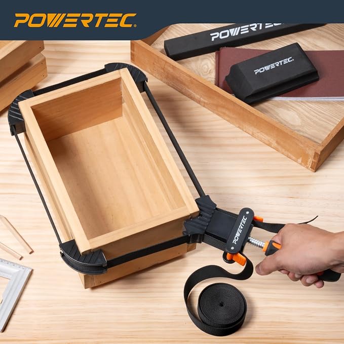 POWERTEC Strap Clamps for Woodworking – Quick Release Band Clamps with Ergonomic Handle, Adjustable Picture Frame Clamp, 13 ft Strap Belt Clamps for Cabinets and Drawers (71101V)