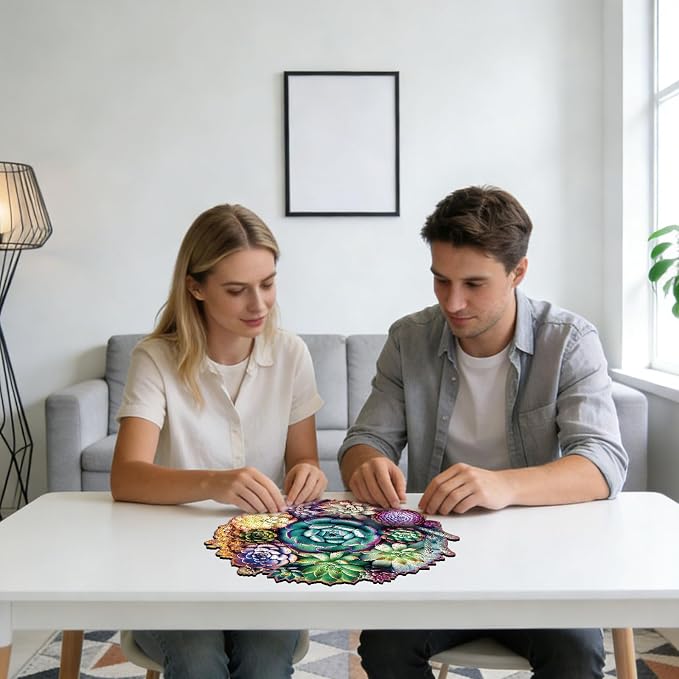 Delobi Mandala Succulent Wooden Puzzles, 200 Pieces Jigsaw Puzzles 11.3'' x10.9'', Unique Design Wooden Puzzles for Adults and Kids, Family Game Gift Medium Size
