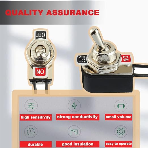 Heavy Duty Toggle Switch SPST 2 Pin ON/Off Rocker Toggle Switch 6A/125V 3A/250V for Car Truck Boat Marine Black Shell(5PCS)