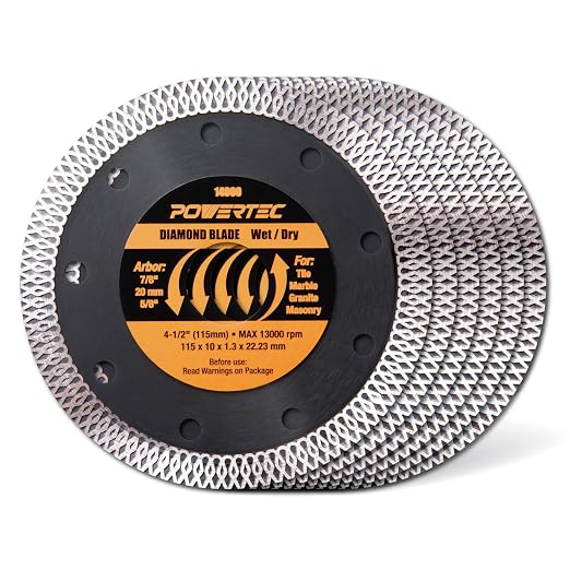 POWERTEC 4-1/2 Inch Diamond Saw Blades for Angle Grinder 6 Pack, Super Thin Turbo Mesh Rim Tile Blades for Cutting Porcelain, Granite Tile & Ceramic Tile, 4.5" Diamond Blades (14000-P6)