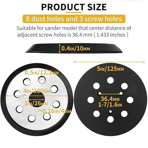 Sander Pad Replacement for Dewalt, 4 Pack 5" 8 Hole Hook and Loop Orbital Sander Metal Pads Compatible with DeWalt DW420 DW421 DW422 DW423 DW426 D26451 D26453 Orbital Sander (3 Screw Holes)