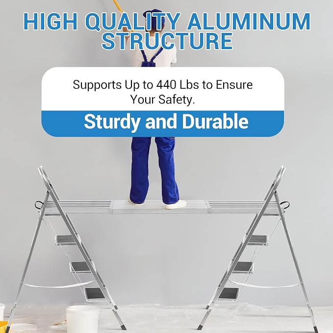 8-13FT Aluminum Telescoping Plank, 440lbs Capacity, Extension Scaffolding Plank with Skid-Proof Platform Scaffold Ladder Accessory