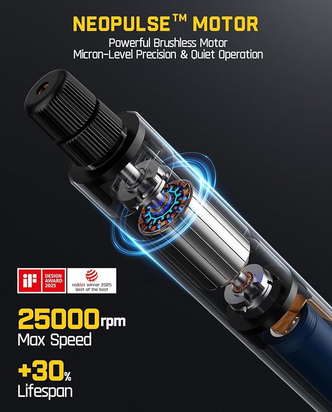 Fanttik F2 Master Mini Cordless Rotary Tool Kit, NeoPulse Motor, 5 Speed, 25000 RPM, Revostor Hub, 35 Accessories, Engraving Pen, for 3D Printer Sanding, Polishing, Drilling, Carving, DIY Crafts