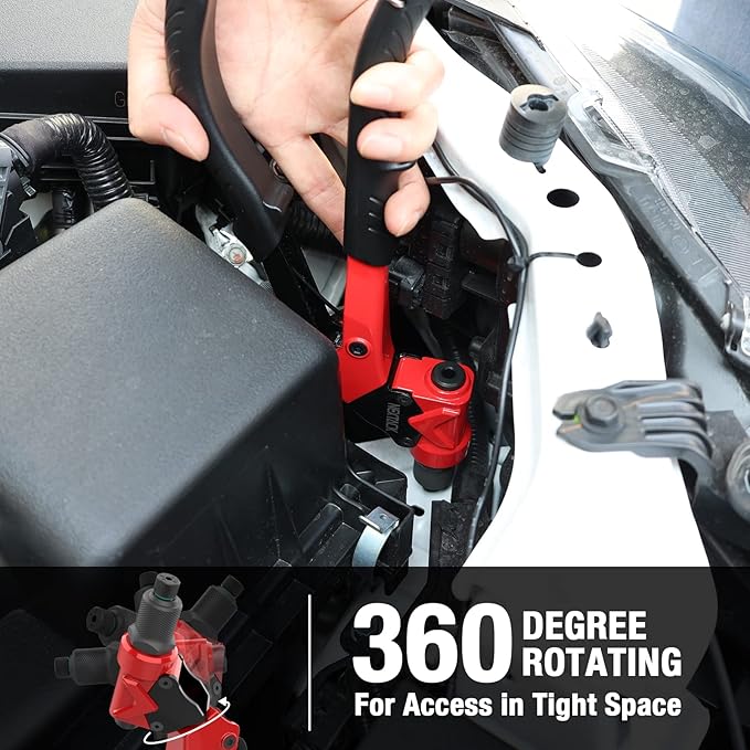 NEXTACK Heavy Duty Pop Rivet Gun Kit (NT200) – 360° Swivel Head for Tight Spaces, 4 HSS Drill Bits + 200 Assorted Rivets + 4 Nosepieces | Rugged Organized Case