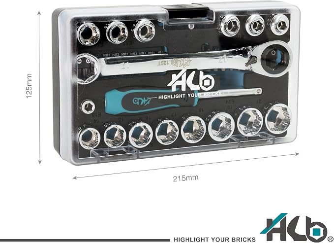 HB 57-Piece Socket Set AGX004-U, Low Profile 120-Tooth Ratchet Wrench with Non-Slip Sockets, Metric SAE E-Torx Compatible, Chrome Vanadium Steel, Portable EVA Case, Made in Taiwan