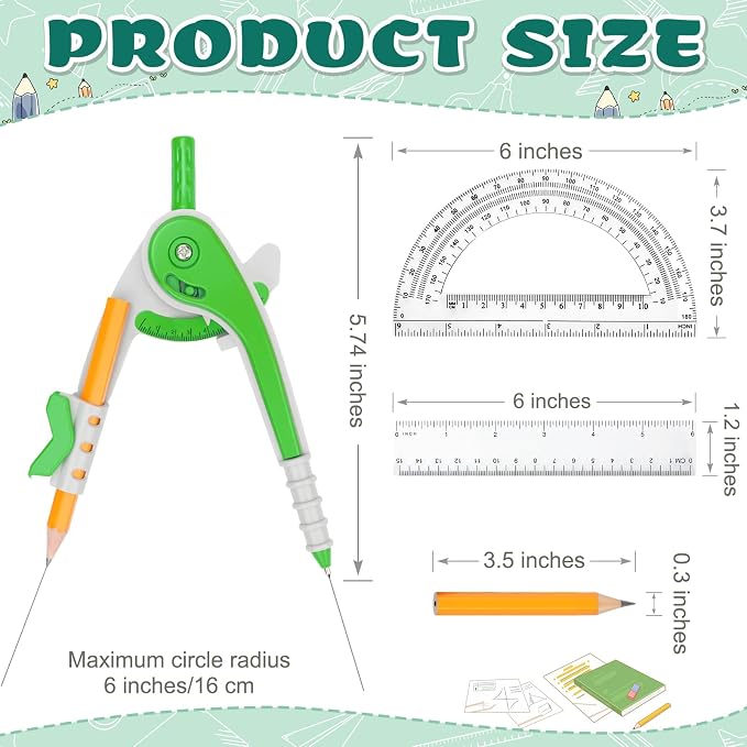 72 Pack Math Compass & Protractor Geometry Math Plastic Ruler Set Drawing Compass with Pencils 6 Inch Plastic Protractor for Geometry Bulk for Office Woodworking Art Drawing