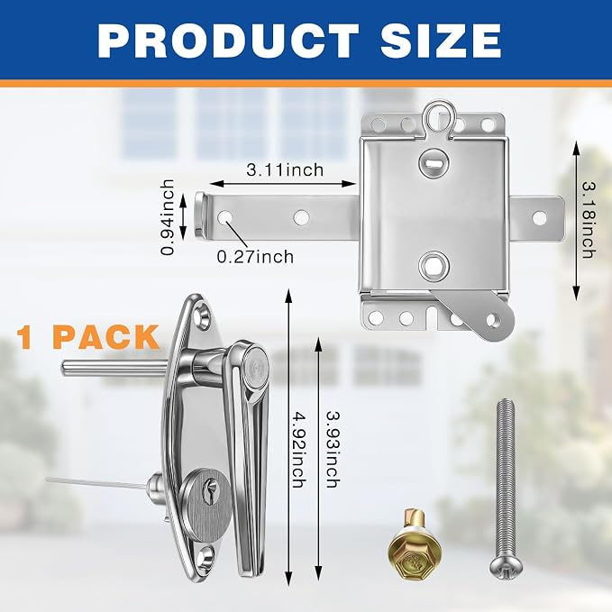MorningRo 1 Set Garage Door Lock Kit Universal L-Handle Lock with Inside Side Latch Keys Garage Door Repair Parts Replacement Hardware Kit for Home Improvement