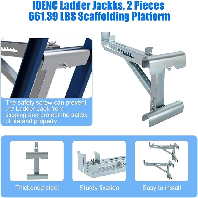 Ladder Jacks, 2 Pieces 661.39 LBS Scaffolding Platform, Sturdy High-Strength Ladder Jack, Ladder Jack for Working Stage, Load-Bearing Brackets for Ladders, Silver