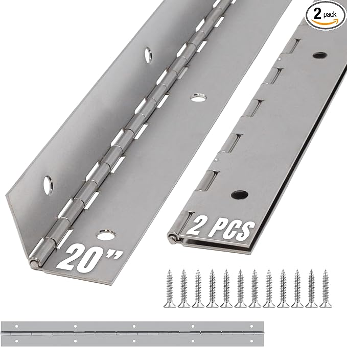 ALBO 20 Inch Silver Heavy Duty Piano Hinge Continuous Stainless Steel 304 (2-Pack), Surface Mount Cabinet Hinges Silver 20"x2" for Counter Flap, Workshop Storage, Toy Chest & File Cabinet