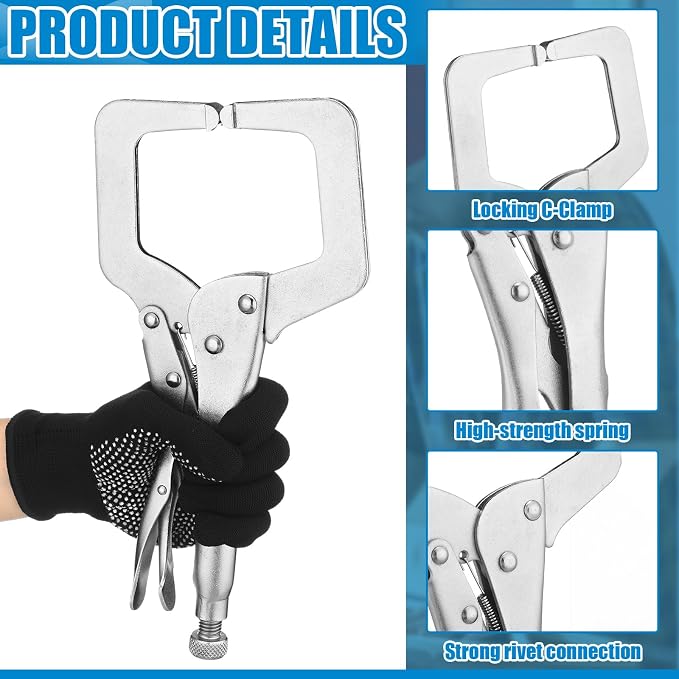 Yexiya 6 Pcs 11 Inch Locking C Clamp Original Lock Regular Tips Plain Adjustable Alloy Steel Locking C Clamp for Woodworking Carpentry Welding Electrical Equipment, Silver