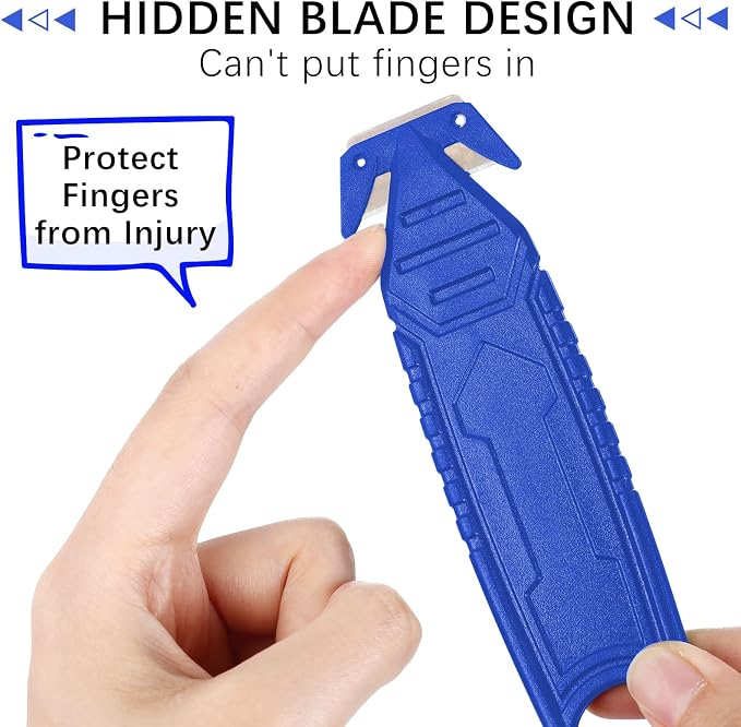 Therwen Safety Box Cutter Knife of Stainless Steel Concealed Blade Package Opener with Tape Splitter for Carton Cardboard Wrap Letter Work Bag Straps Film Utility Tool(Blue,30 Pcs)
