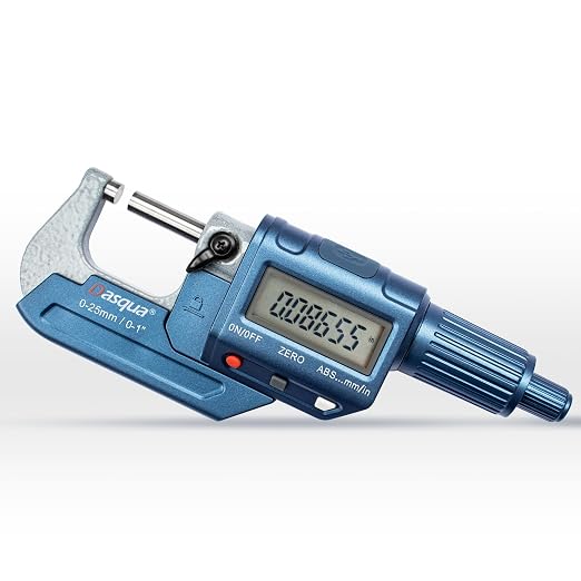 Dasqua Precision Digital Outside Micrometer, Measuring Tools for Machining and Industrial use, 0-1 inch Accuracy 0.002mm with Large Display, Lock nut and Carbide tip