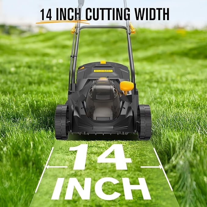 HEINPRO 14" Cordless Lawn Mower Compatible with Dewalt 20V MAX Battery, 2-in-1 Brushless Electric Lawn Mower for Small Yards, Push Mowers with 5-Position Height Adjustment, Black (Tool Only)