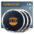 POWERTEC 7 Inch Diamond Saw Blades for Wet Tile Saw 3 Pack, Super Thin Turbo Mesh Rim Tile Blades for Cutting Porcelain, Granite Tile & Ceramic Tile, 7" Diamond Blades (14001-P3)