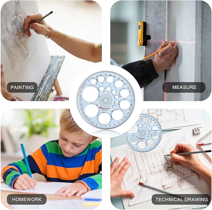 360 Degree Thick Protractor Circle Ruler Drawing Ruler Accurate Mathematical Circle Template 16 Circle Size/Blue