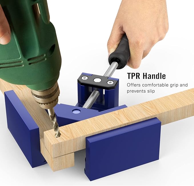 Right Angle Clamp, Housolution [4 PACK] Single Handle 90° Aluminum Alloy Corner Clamp, Right Angle Clip Clamp Tool Woodworking Photo Frame Vise Holder with Adjustable Swing Jaw - Blue