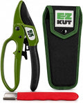 EZ Kut Heavy Duty Ratcheting Pruning Shears Green with Holster and Sharpener, Garden Hand Pruner with Ballistic Nylon Sheath, Arthritis Friendly Anvil Clippers for Thick Branches Cuts Up to 1.5 Inches
