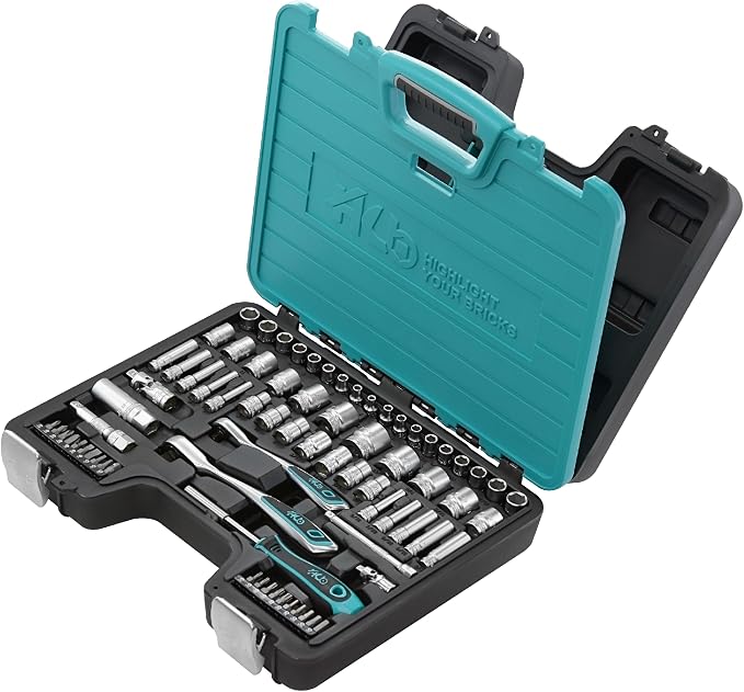 HB 74-Piece Mechanic Tool Set, Dual 3/8" & 1/4" Ratchet & Deep Socket Kit