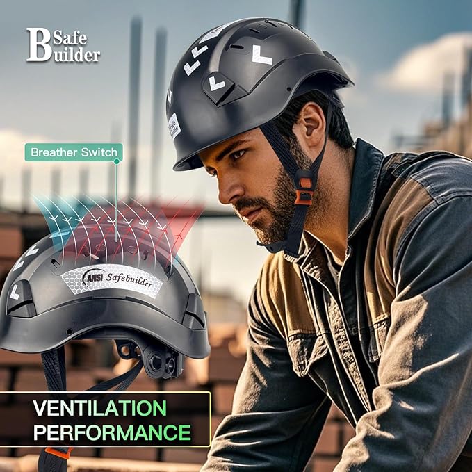 Construction Safety Helmet ABS Hard Hat Adjustable Ventilation System Hardhats Industrial Work Head Protection for Men Certified ANSI/ISEA Z89.1