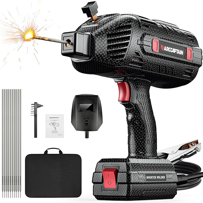 ARCCAPTAIN Handheld Welder, 110V Portable Welding Machine with IGBT Inverter, 120A Stick Welder with Upgraded Ground Clamp, 8FT Power Cord and Handheld Helmet, Fits for 3/32"-1/8" Welding Rods