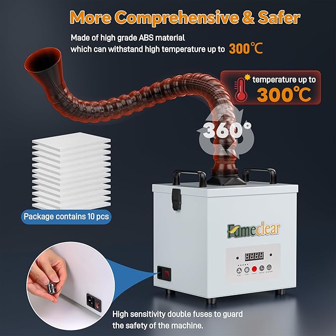 FumeClear Laser Fume Extractor - Powerful 100W Suction 200m³/h, With Remote Digital Display, 3-Stage Filtration System with 12PCS Filters for Laser Welding Smoke Absorption and Desktop Soldering