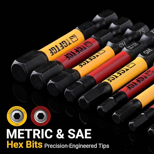 TGFTGF Impact Hex Head Allen Wrench Drill Bit Set, 24PCS, 2-inch (Metric & SAE), Premium S2 Steel 1/4" Hex-Shank Hex Bit Set, CNC Machined Magnetic Screwdriver Bit Set, Storage Box, Automotive Home