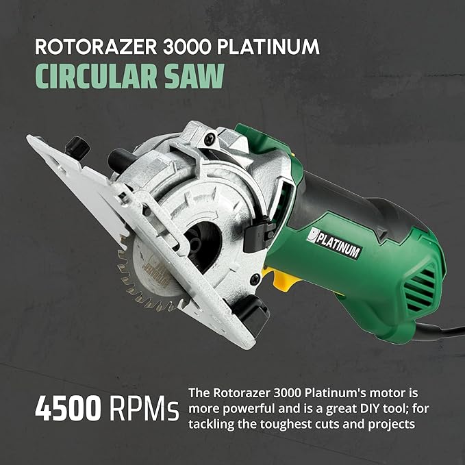 ROTORAZER SAW Platinum Compact Circular Saw Set - New Model for 2026! Extra Powerful - Deeper Cuts! Cut Drywall, Tile, Grout, Metal, Pipes, PVC, Plastic, and Copper. AS SEEN ON TV! (Green)
