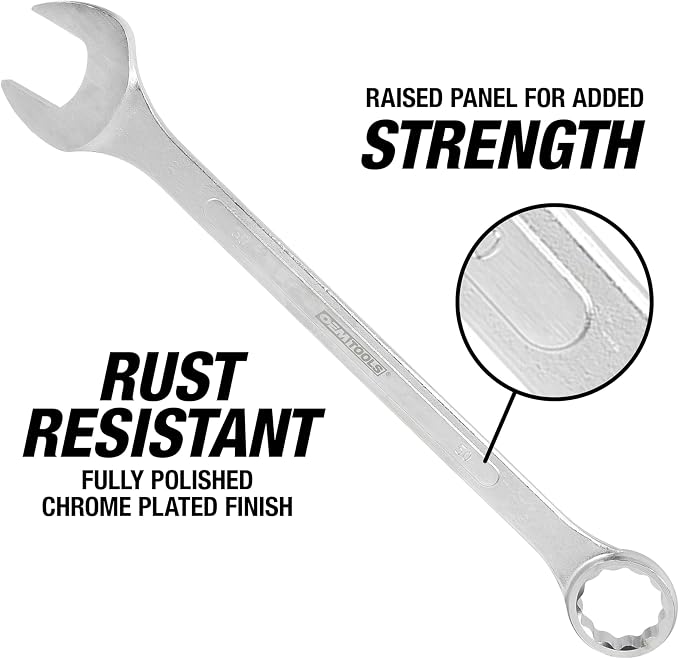 OEMTOOLS 8-PC 12 Pt. Metric Jumbo Combination Wrench Set 33mm-50mm | Box End Metric Wrench Set, 15° Offset Wrenches, Chrome Plated Finish, Includes Canvas Wrench Roll, Drop-Forged Alloy Steel