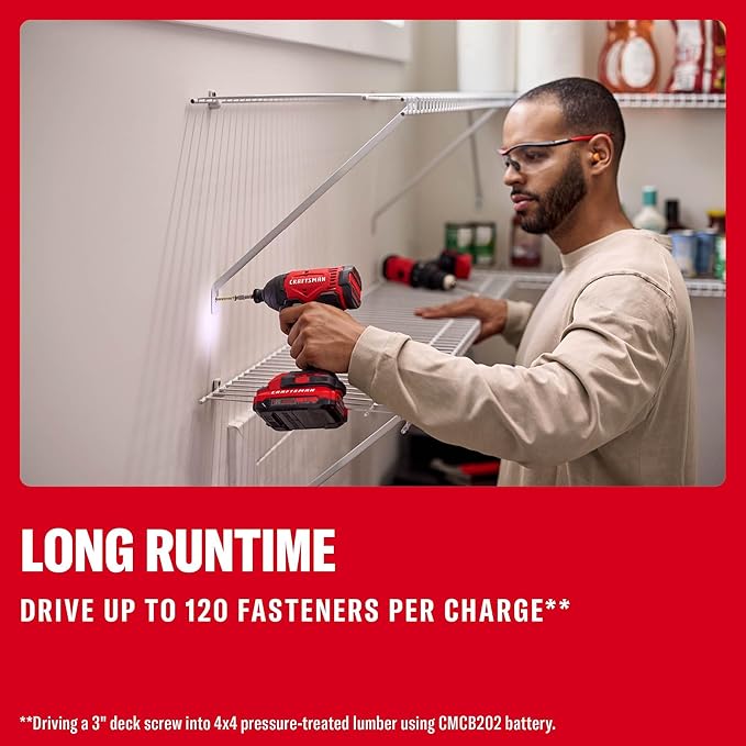 CRAFTSMAN Cordless 1/4 Impact Driver with 2 Ah Lithium Ion Battery, Charger and PH2 Screwdriving Bit, LED Light, High Torque, Variable Speed, 2900 RPM (CMCF801D1)