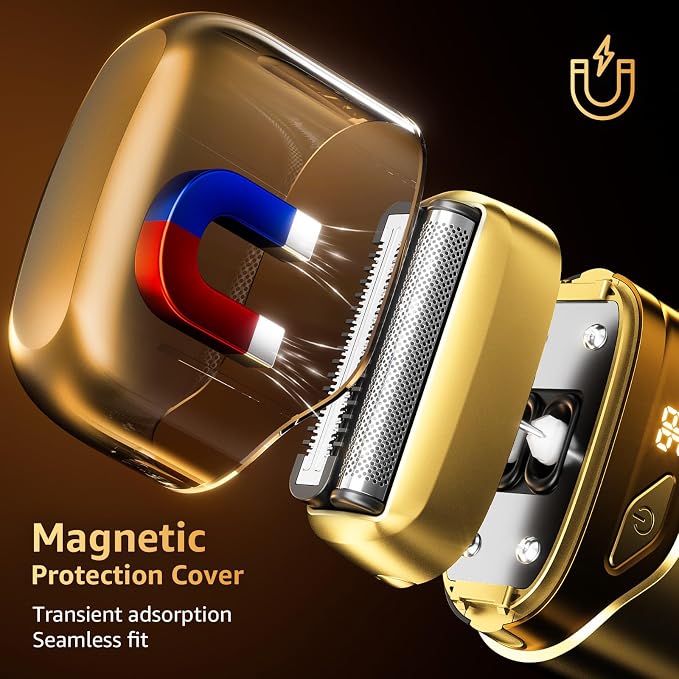 Electric Foil Shavers for Men, Mini Electric Razor, Compact Face Shaver, IPX7 Waterproof Wet Dry Cordless Razor, LED Display, USB-C, Travel-Friendly, Light Gold，Father's Day Gifts