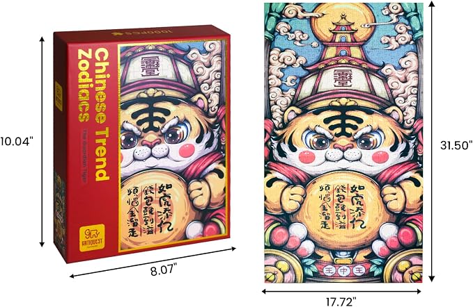 Jigsaw Puzzles for Adults 1000 Pieces, Chinese Zodiac Animals Brave, Confident, Protective Tiger Jig Saw Puzzle Gifts for People Born in 1962, 1974, 1986, 1998, 2010, 2022, 31.5 * 17.72 Inch