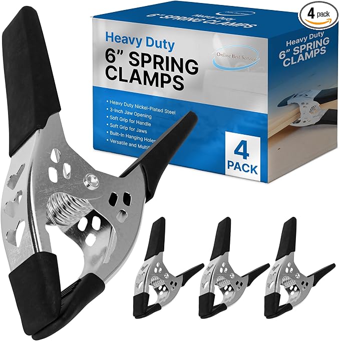 BLACK Lot of 4 - 6" inch Clamp Large Heavy Duty Spring Metal - 2.5 inch Jaw opening