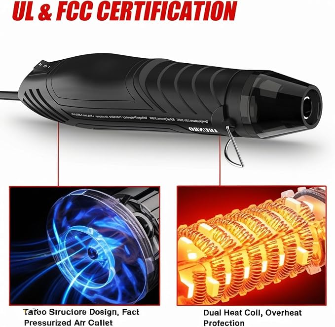 Heat Gun, Uptdae Version 110V 300W Mini Handheld Hot Air Gun with 6.6ft Cable, Portable Heat Gun For Crafting, Embossing, Shrink Wrapping PVC, Drying Paint, Clay, Rubber Stamp