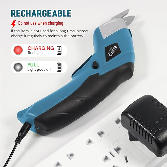 VLOXO Cordless Electric Scissors Super Scissors with 2 Type Blades Rechargeable Cardboard Cutter Powerful Cutting Tool for Fabric Cardboard Carpet Leather Felt Blue CS4001