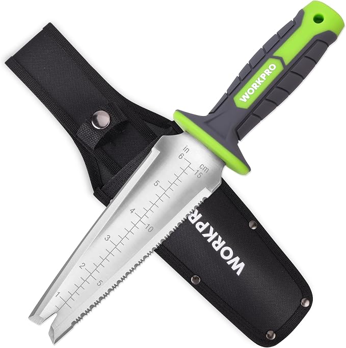 WORKPRO Hori Hori Garden Knife, 7" Stainless Steel Blade with Cutting Edge, Garden Tools with Oxford Sheath, Ergonomic TRP Handle with Hanging Hole for Weeding, Planting, Digging