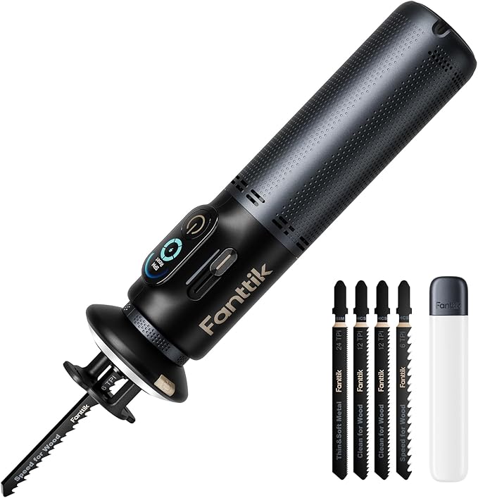 Fanttik R11 Pro Brushless Cordless Mini Reciprocating Saw, 0–2200 SPM Variable Speed, Type-C Fast Charging, Tool-Free Blade Change, 5-Blade Kit for Wood & PVC