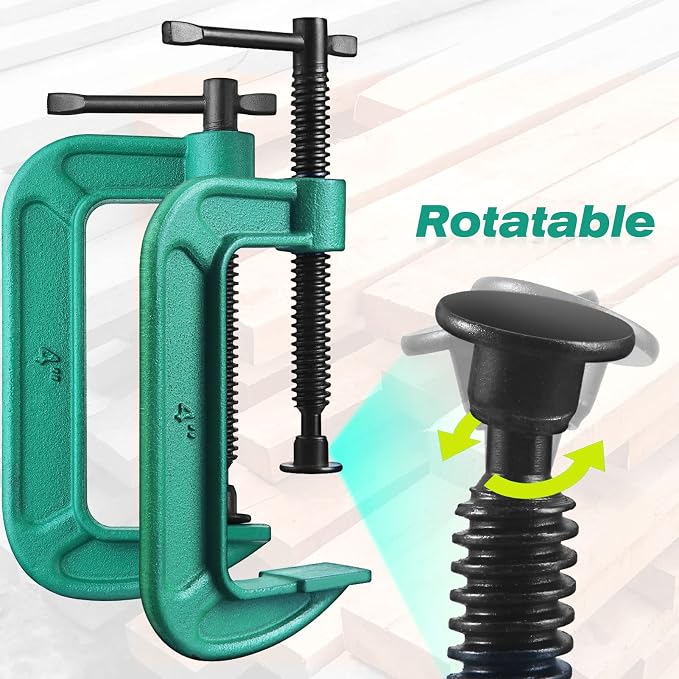 4 Pcs C Clamp Set 4 Inch Heavy Duty G-Clamps Automotive and Wood Working Clamps with Jaw Opening Sliding for DIY Carpentry Woodworking Welding and Building(4 Inch, Green)