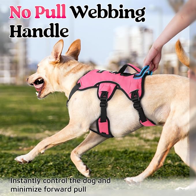 rabbitgoo Escape Proof Dog Harness for X-Large, No Pull with Lift Handle | No Escape, Full Soft Padded, Reflective Adjustable Vest, Leash Clip for Walking Hiking Training, Peach Pink, X-Large
