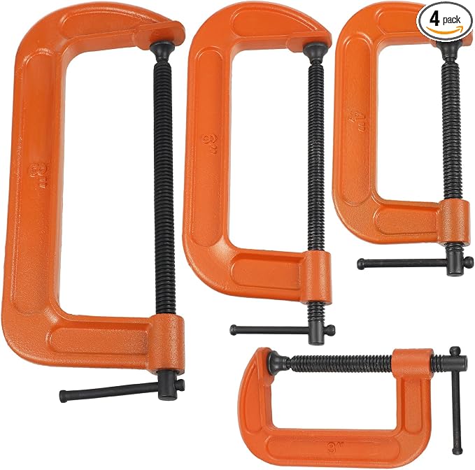 WILLBOND 4 Pcs C Clamps Set 3'' 4'' 6'' 8'' Small Steel Versatile Heavy Duty Welding Clamps Set Jaw Opening Sliding T Bar Handle for DIY Carpentry Caliper Woodworking Welding Building(Orange)
