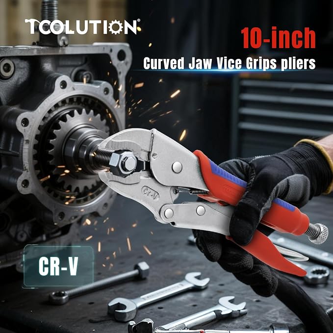 10-Inch Curved Jaw Locking Plier, Vice Grips Large pliers - CRV Steel Multi-Grip, TPR Anti-Slip Handle for Welding, Plumbing, Workshop