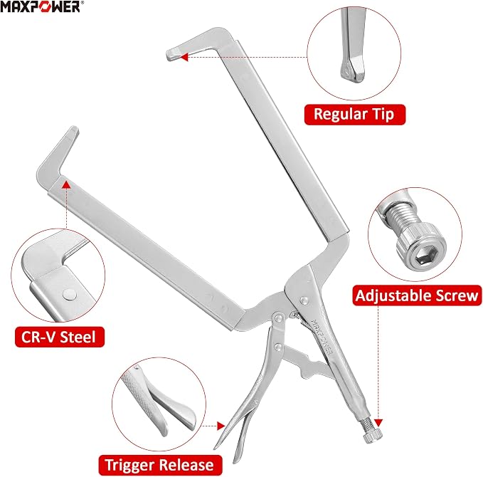 MAXPOWER 18-inch C Clamp Locking Pliers, Locking C Clamp with Regular Tips, MAX Jaw Capacity Up to 6.5"