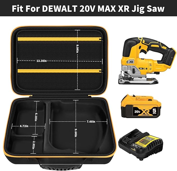 ANKHOH EVA Hard Case for DEWALT DCS334B/DCS335B Jig Saw, Black | Custom-fit EVA jigsaw Case with Blade, Battery and Charger Storage, Handle and Shoulder Strap, Box Only