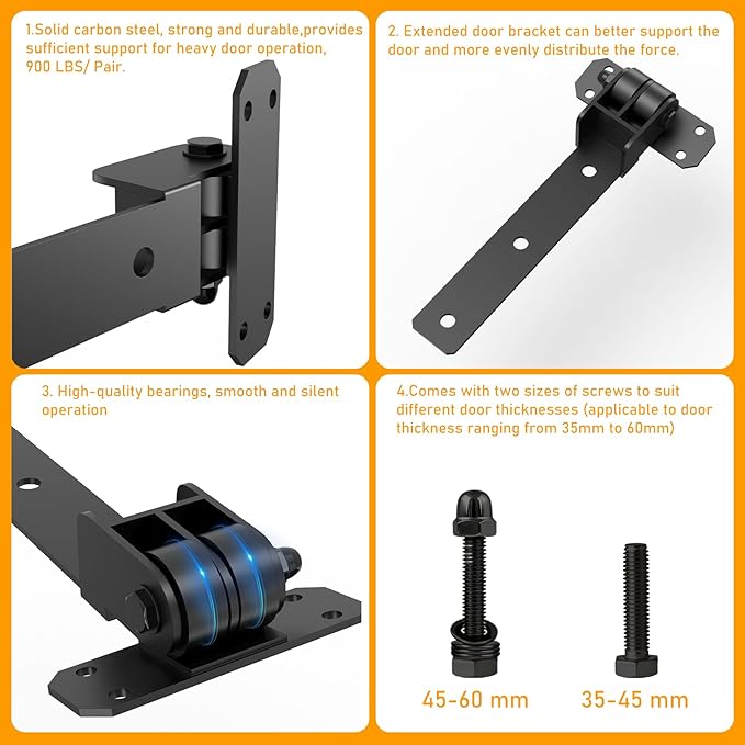 Heavy Duty Gate Hinges, 900 Lbs Capacity and Built-in Ball Bearings, 13" Bolt-On or Weld-On Hinges, 180° One-Way Open Gate Hinges for Wooden/Metal Gates,Garden Gates, Fence, Sheds (Matte Black)