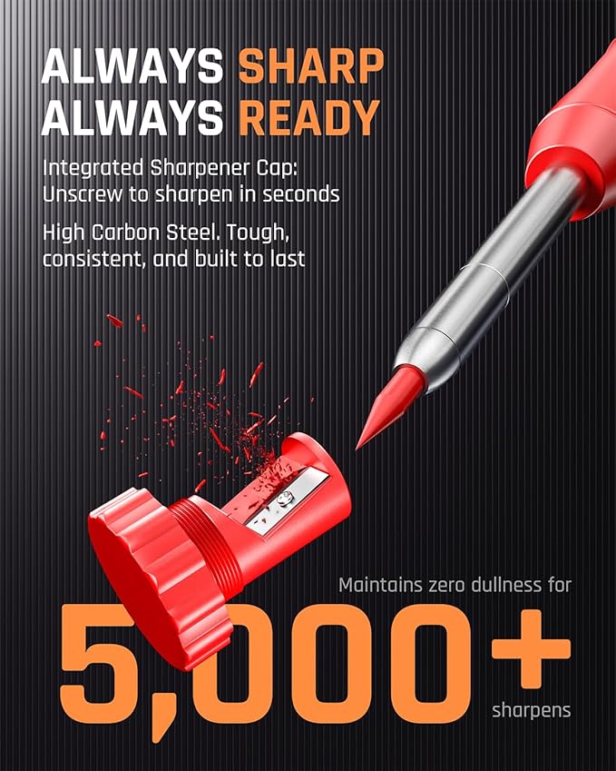 Nicpro 5 Pack Carpenter Pencil with Sharpener, Mechanical Carpenter Pencils with 41 Refills, Construction Pencil Heavy Duty Woodworking Pencils for Architect (Red, Black, Orange, Blue, Black)