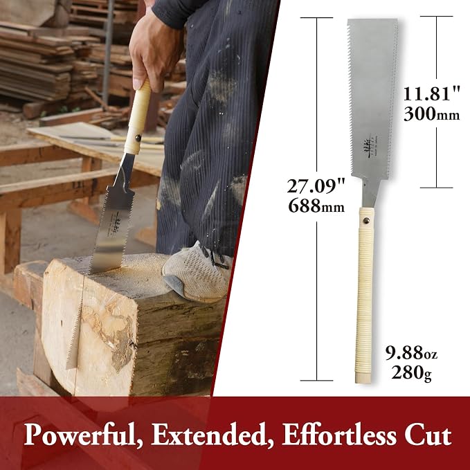 SUIZAN Ryoba Double Edge Saw 12" - Japanese Pullsaw Hand Saws Wood Cutting | Professional Pull Saw for Woodworking Furniture Making Carpentry Joinery DIY Tools Large Sharp Replaceable Blade Rip Crosscut