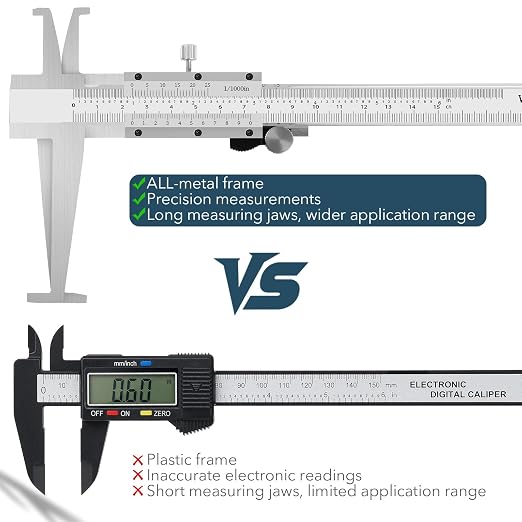 Inside Groove Vernier Caliper with Upper Jaw and 3" Lower Jaw, Inside Diameter Measuring Tools 9-150mm/6 Inch Range,0.01mm/ 0.005" Resolution,Imperial/Metric, Carbon Steel (6 Inch/ 150mm)