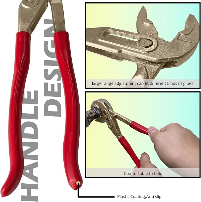 WEDO Non-Sparking Slip Joint Pliers with Rubber Grip Handle 10", Spark-free Safety Slip Joint Pliers, Aluminum Bronze, DIN Standard, BAM & FM Certificate, Size 10 * 32 * 250mm