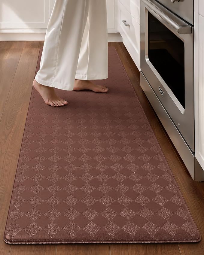 Color&Geometry Anti Fatigue Cushioned Kitchen Floor Mats,17"X59",Runner Rug Non Slip Waterproof,Memory Foam Padded Standing Mat for Front Sink,Brown